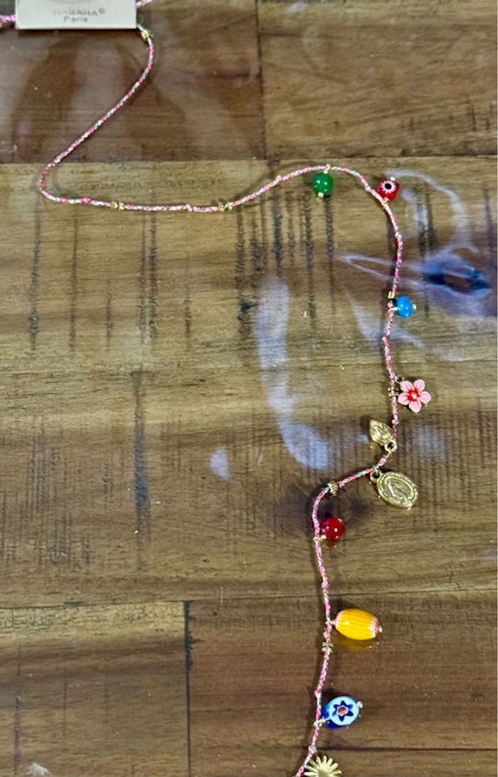 Collier sautoir habaha Paris cordon tressé pampilles perles cœur médaille vierge - photo numéro 5