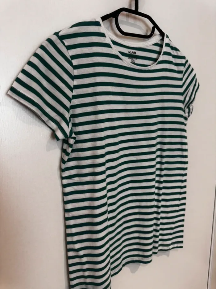 T-shirt manche courte été fille marinière blanc et vert - photo numéro 2