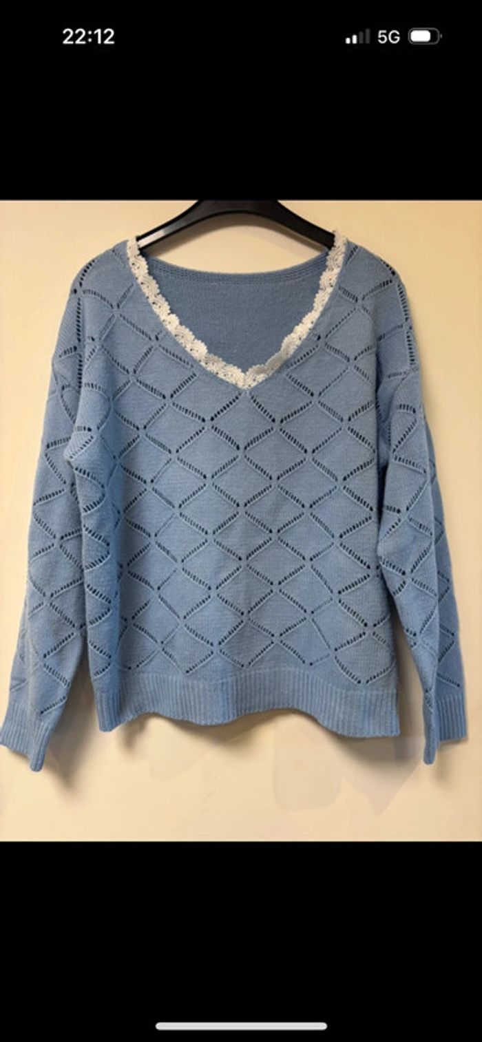 Joli pull bleu clair ajouré Shein taille 38