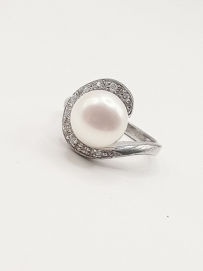 Anello vintage donna argento 925 zirconi perla misura 13.5 - photo numéro 3