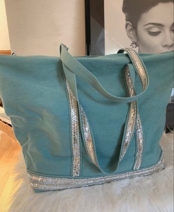 Grand sac fourre tout toile sequins fermeture éclair chic