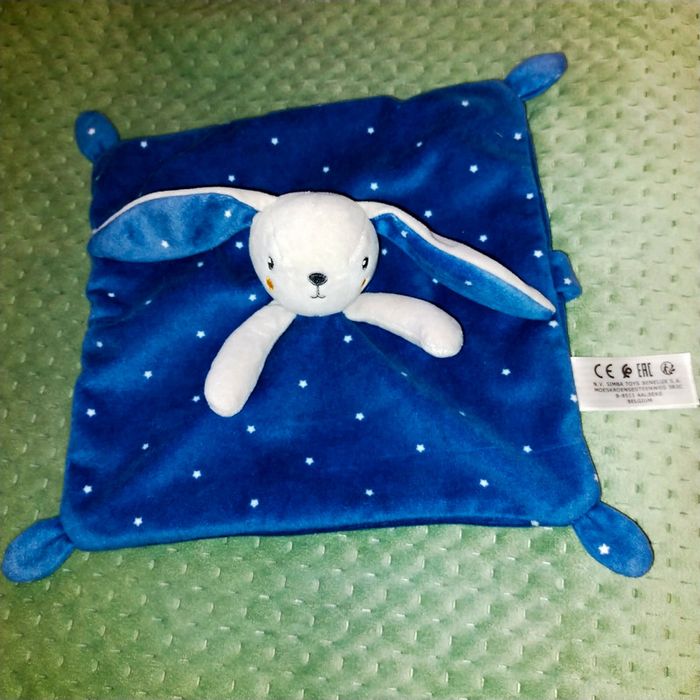 Doudou Lapin Plat Bleu Gris Etoile Blanc Simba Toys