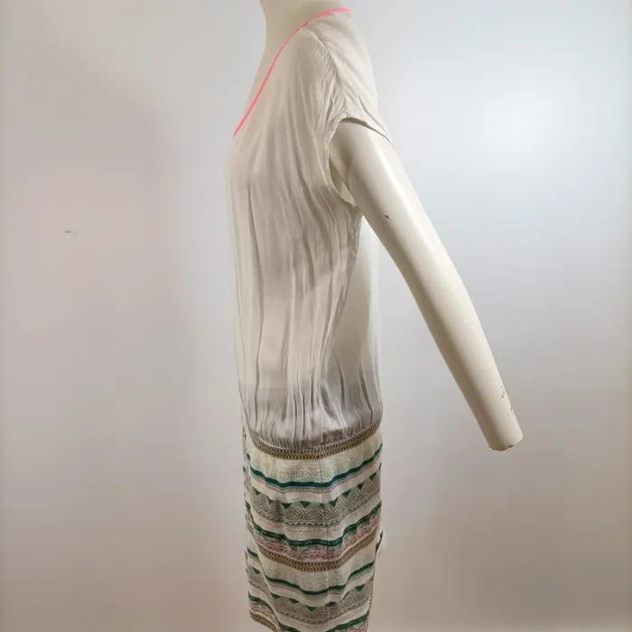 Robe blanche EDC by Esprit col fluo taille S motif ethnique bas de robe A1560 - photo numéro 6