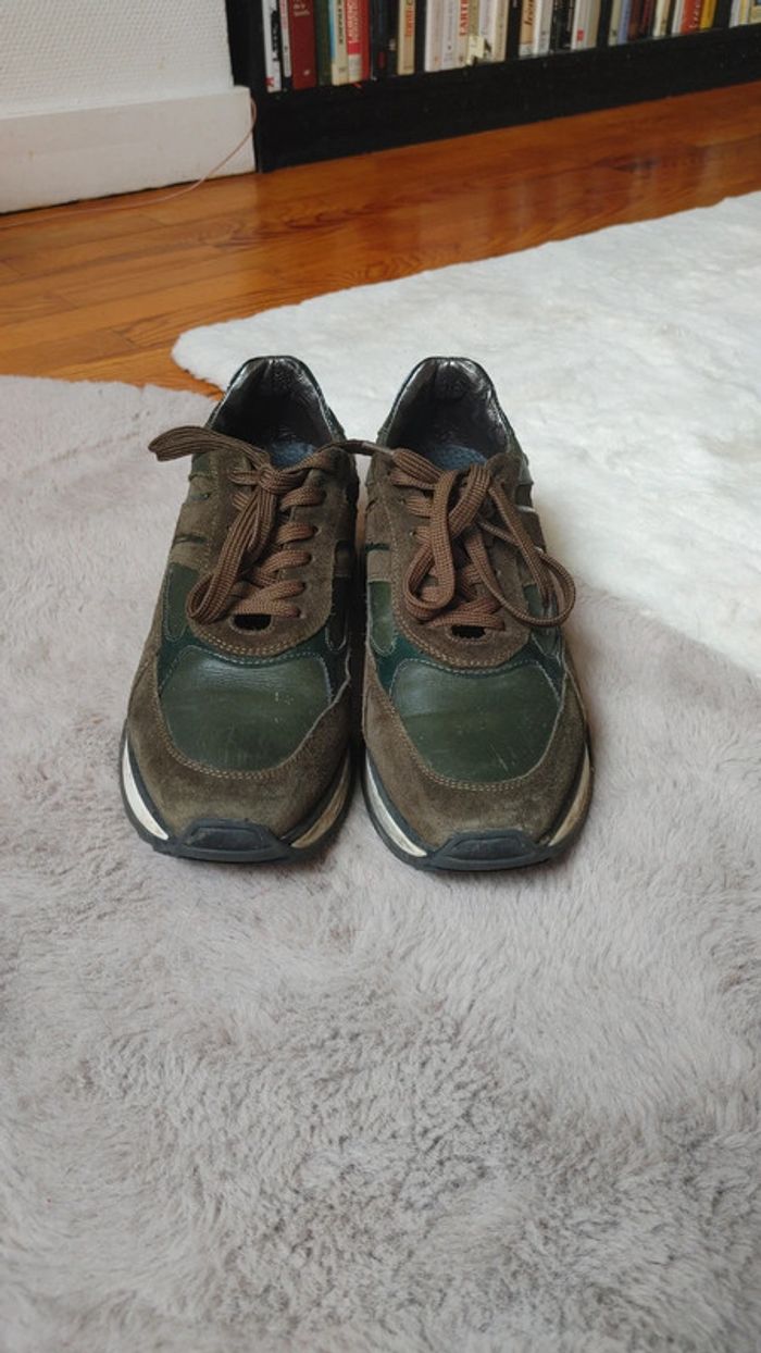 Basket excellente qualité en cuir vert et vert kaki - photo numéro 4