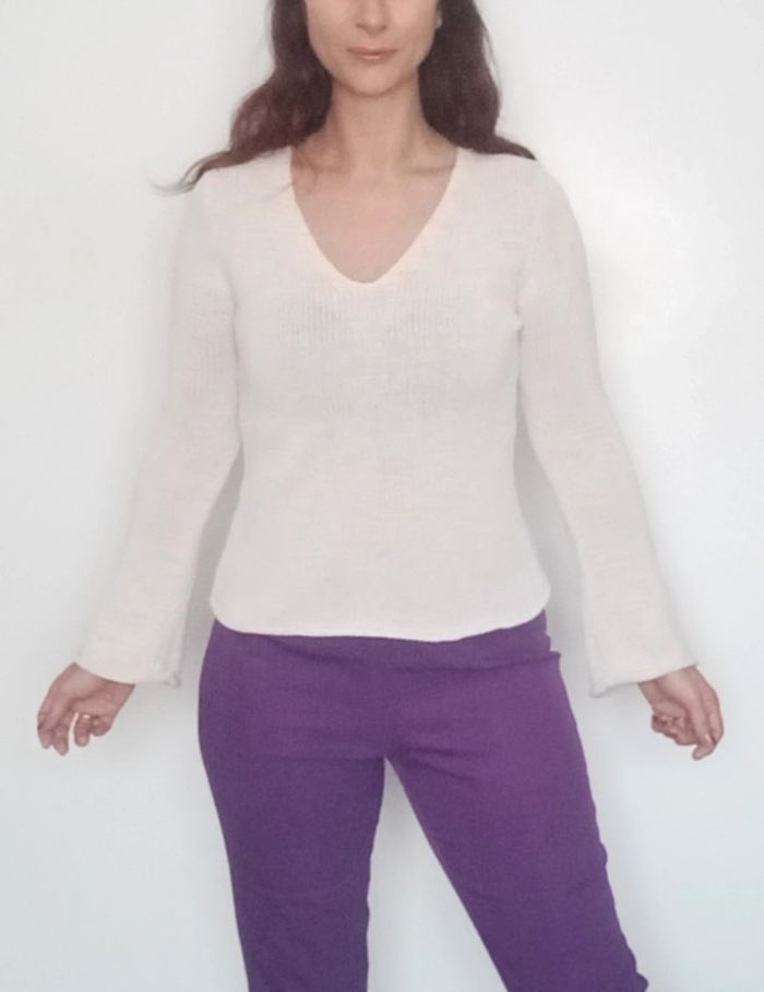 Pull crochet crème col V Camaïeu taille 38 - photo numéro 7