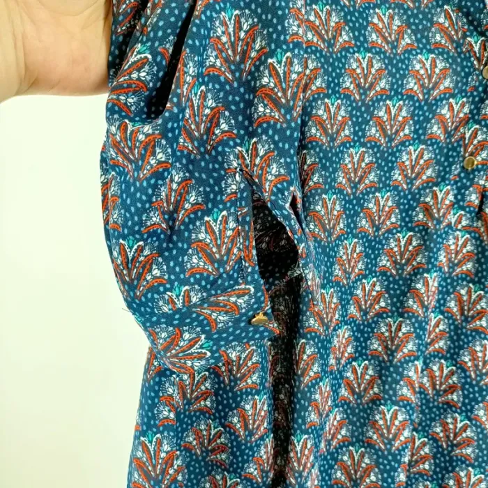 Blouse bohème à motif fleuri bleu et orange - col volanté - Melya Melody T4 A1315 - photo numéro 5