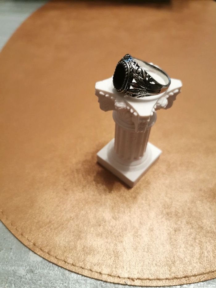 Chevalière homme acier et pierre noire T13 - photo numéro 4