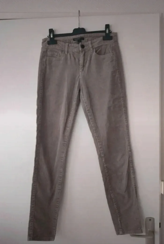 Pantalon velours côtelé beige Mango XS - photo numéro 2