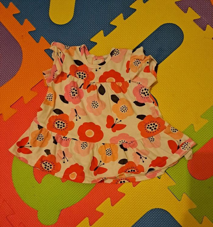 Ensemble robe legging blanc corail fleur, taille 3 mois (62 cm) - photo numéro 2