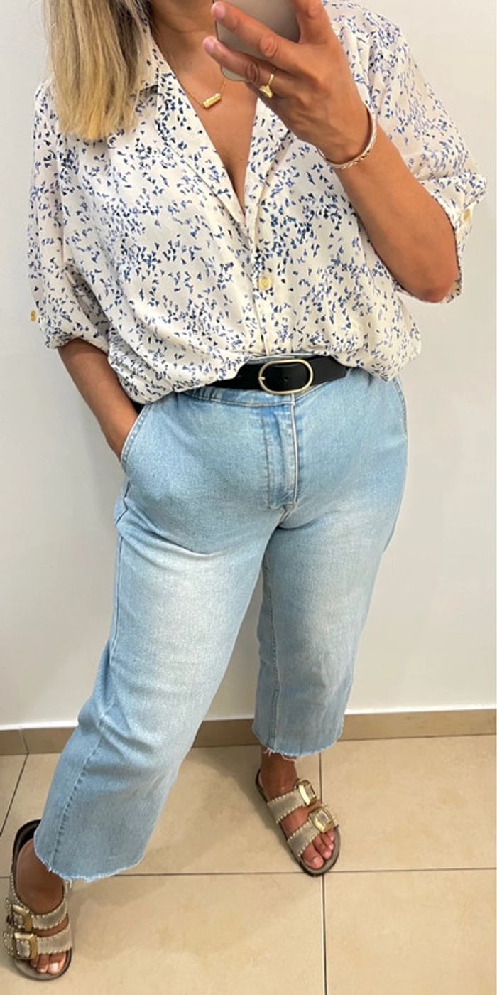 🌿 Chemise imprimé bleu sur fond écru Taille - photo numéro 3