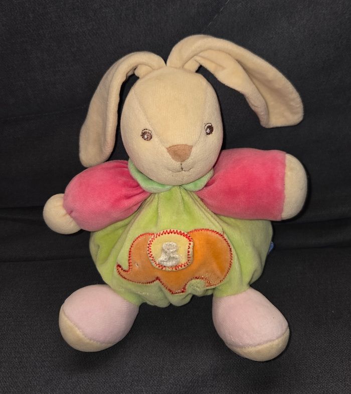 Doudou peluche Lapin rose et vert - Éléphant- Kaloo