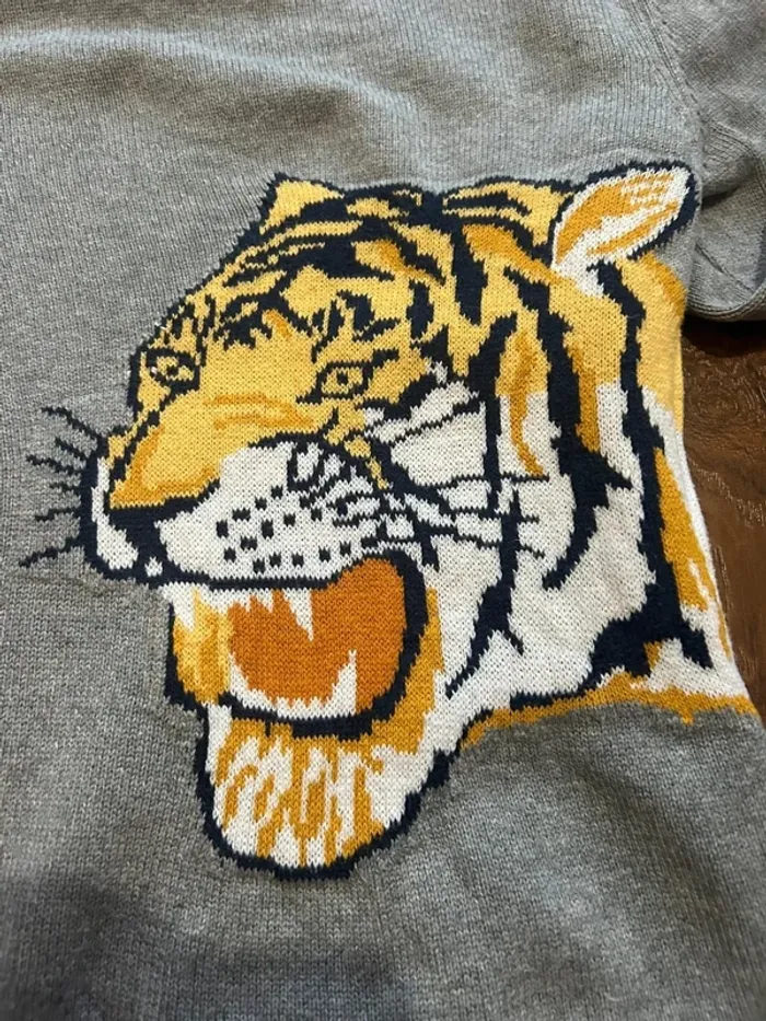 Pull garçon gris chiné en coton garçon motif tête de tigre Sergent major 5ans - photo numéro 2