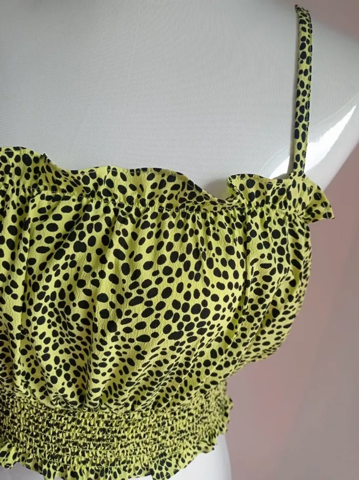 Magnifique haut court crop top à pois jaune vert et noir T.36 Topshop - photo numéro 2