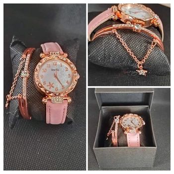 Parure bracelet et montre rose
