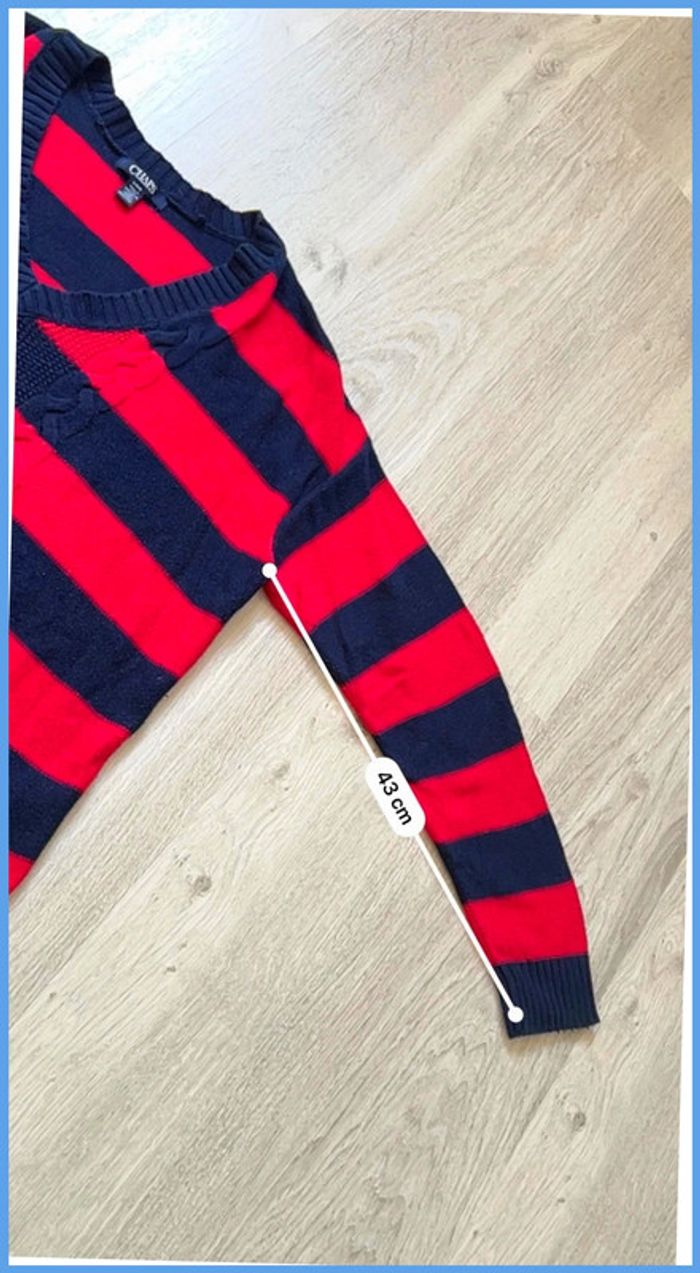 Pull torsadé Femme Chaps Rouge et Bleu marine Taille L - photo numéro 6