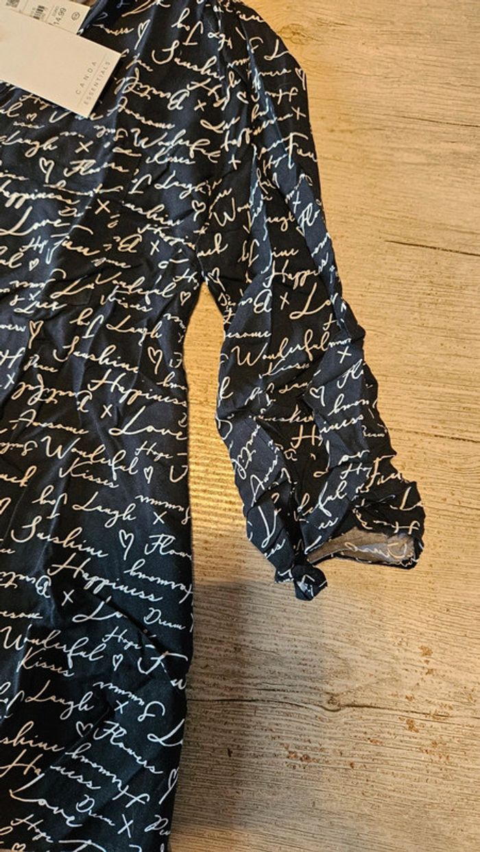 Chemisier femme noir à dessin blanc à manches 3/4, Canda, taille 42, neuf - photo numéro 5