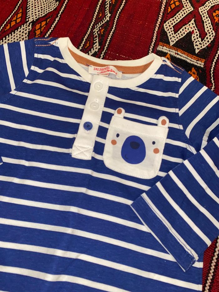 Pull marinière fin neuf 12 mois tête de chien coton 100 % - photo numéro 2