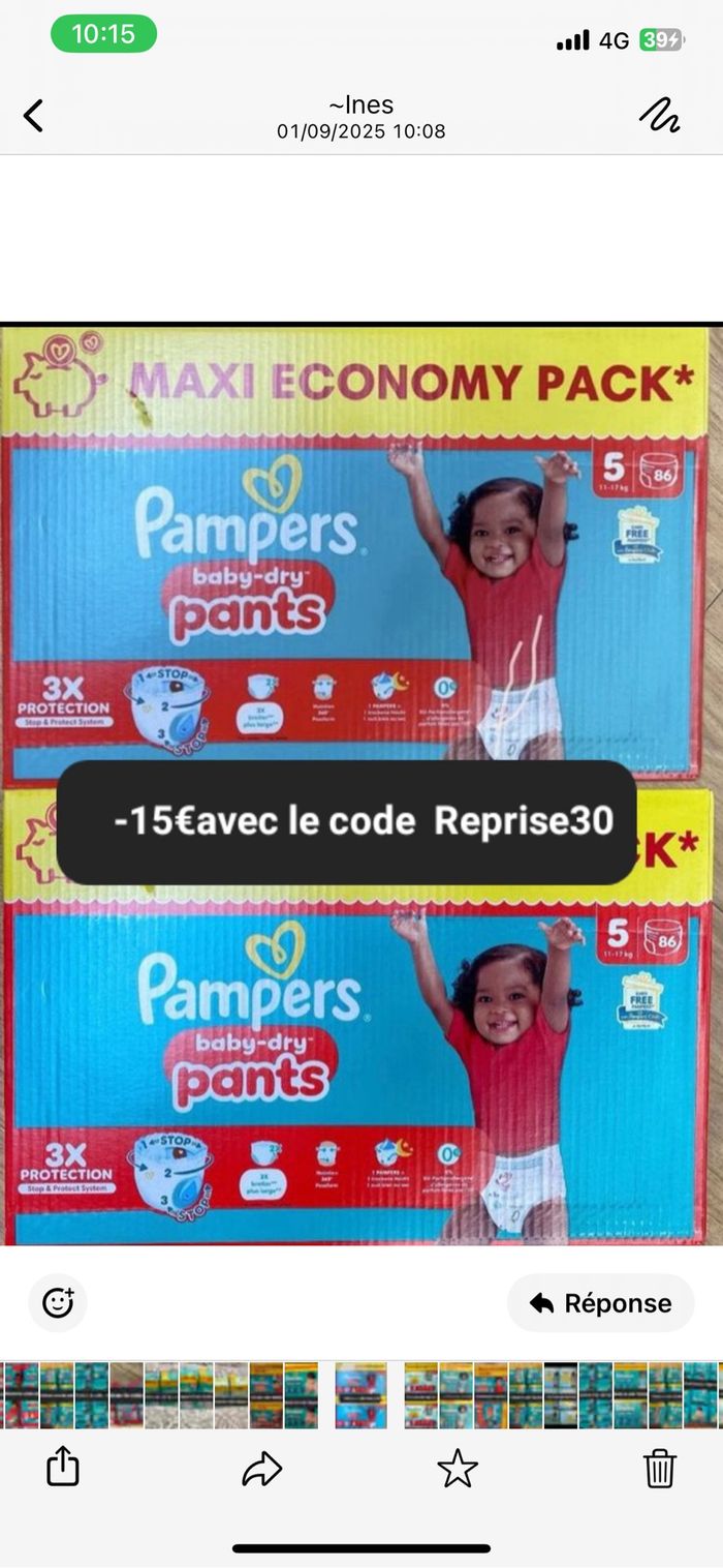 2 cartons de couches Pampers taille 5