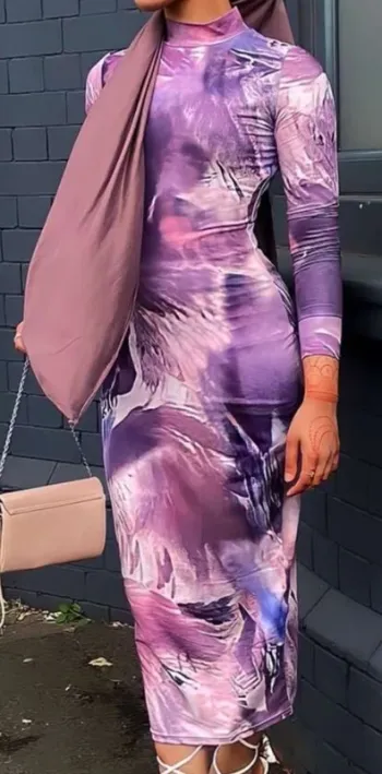 Figurbetontes Kleid mit Batik, Stehkragen Gr. 38