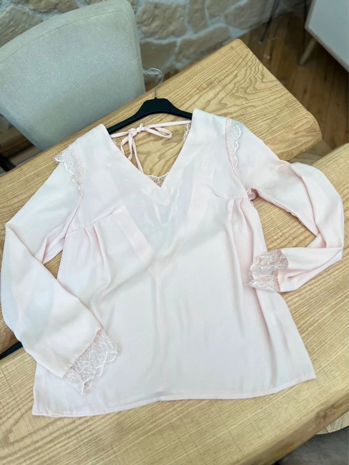 Blouse kilky taille M taille 38 rose poudrée dos nu dentelle sexy habillé top - photo numéro 2
