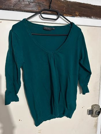 Pull col V, vert foncé, manches 3/4 - Kiabi 38/M 40/L