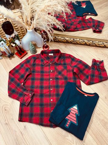 Taille 8 ans chemise et teeshirt Noël garçon Tao Okaidi rouge bleu marine * sapin * 🎄