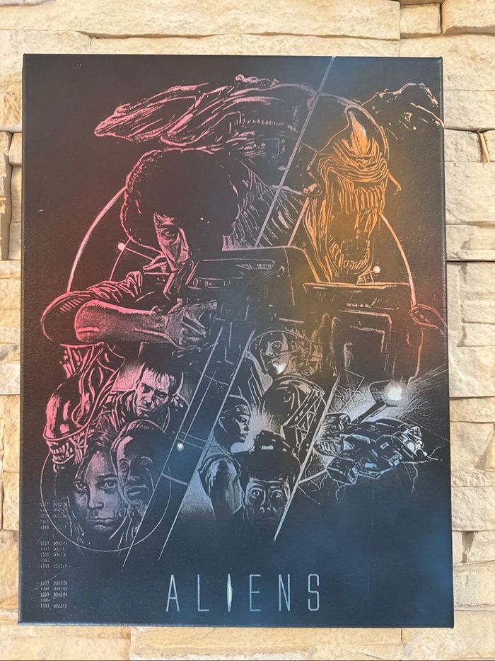 Tableau “Aliens” – hommage culte au film – toile noire 30x40 cm - photo numéro 5