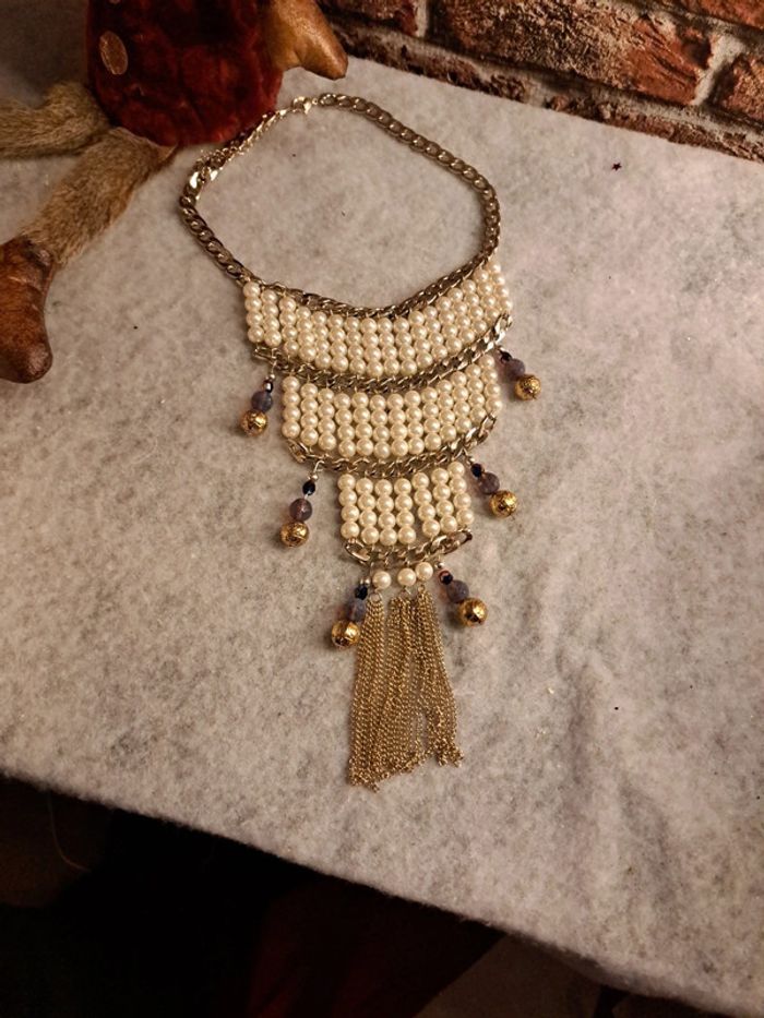 Collier original blanc et doré - photo numéro 2