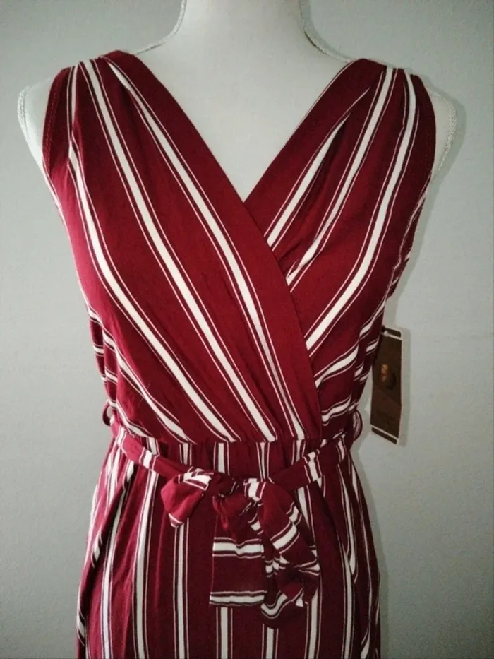 Robe longue à rayures sans manches bordeaux - photo numéro 2