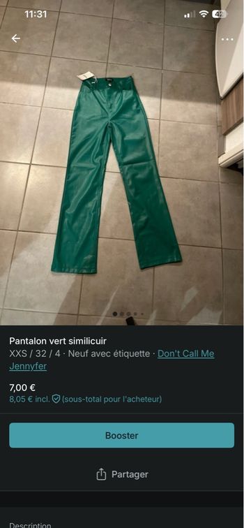 Pantalon vert similicuir 