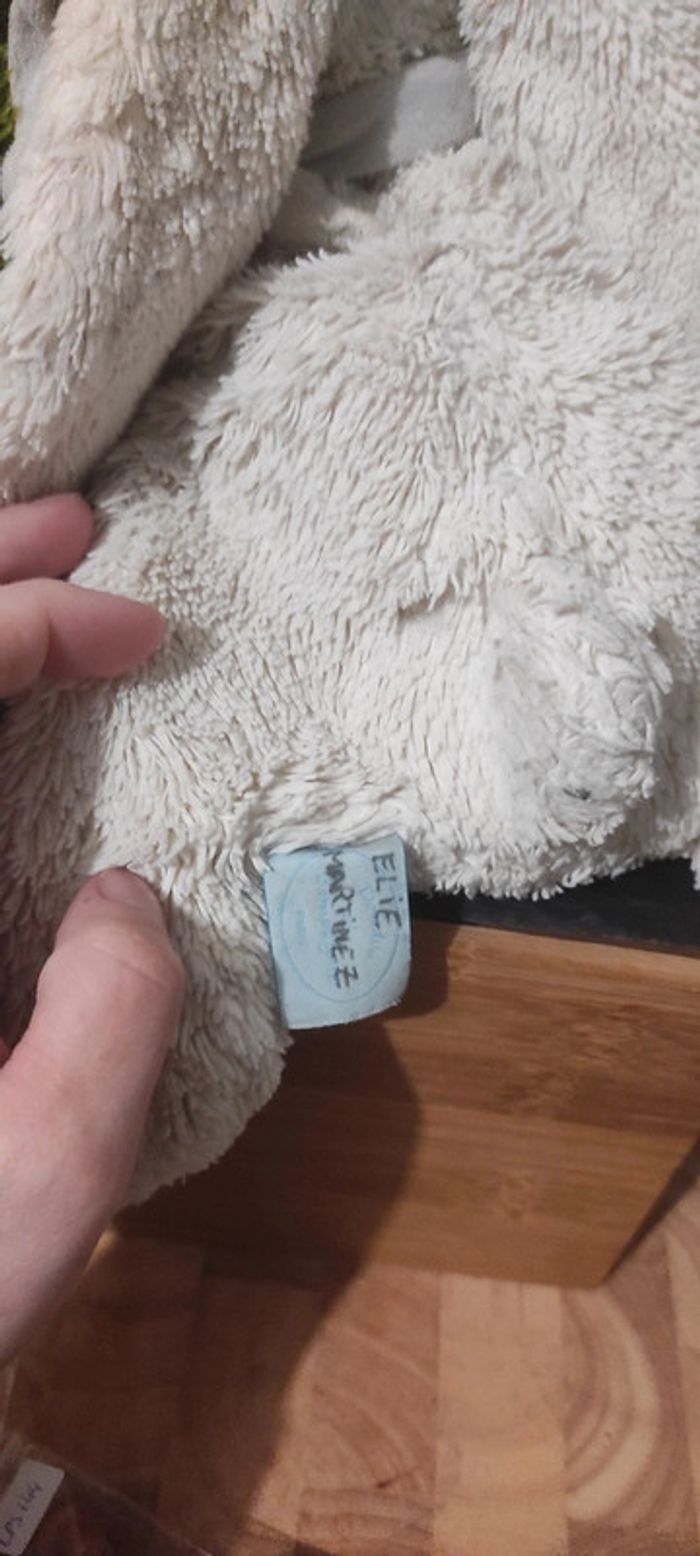 peluche doudou et compagnie lapin grande blanc bleu gris Beige Crème - photo numéro 3