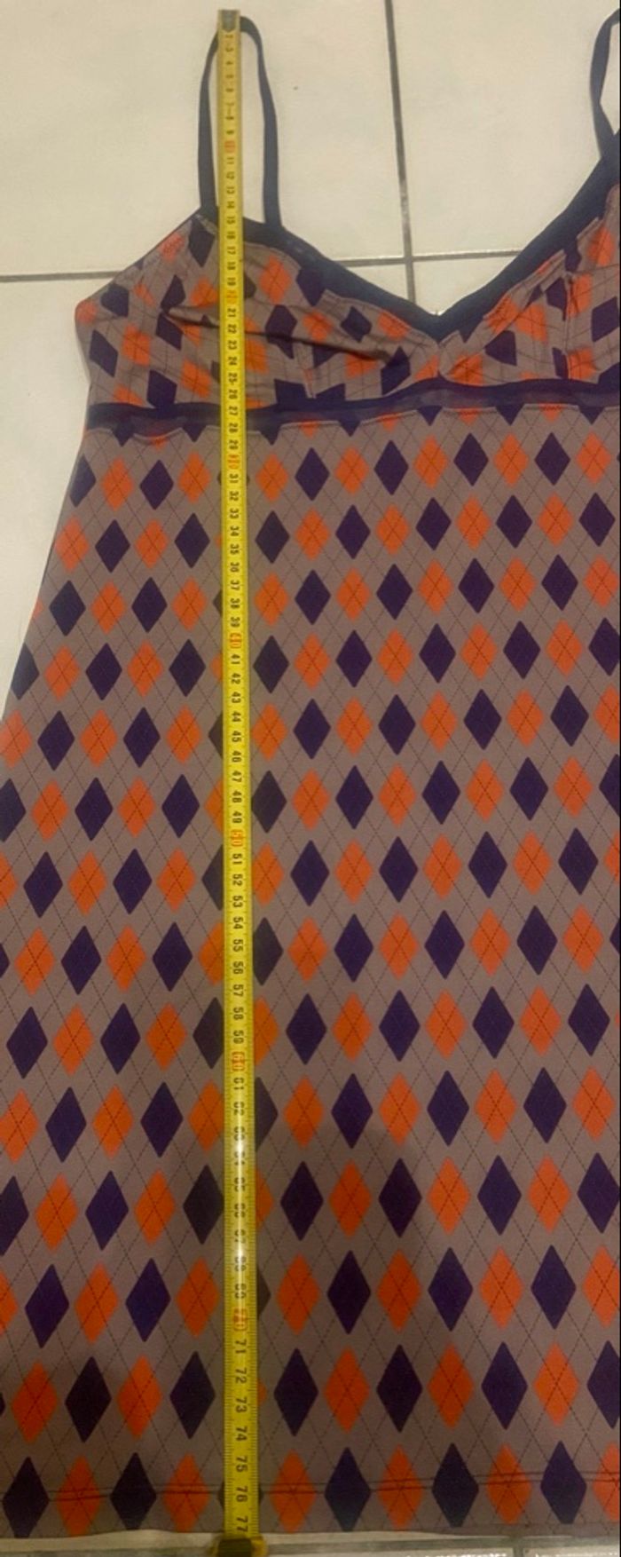 Nuisette à carreaux »Etam »corail et bleu marine - photo numéro 5