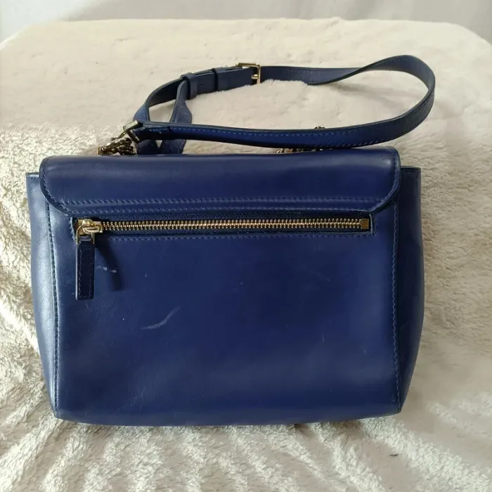Sac bandoulière Lancaster bleu marine en cuir lisse, chaîne dorée amovible S046 - photo numéro 2