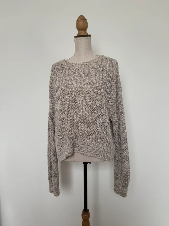 Pull maille sweater maglione suéter trui Sweat-shirt haut sweat t-shirt manches longues femme taupe