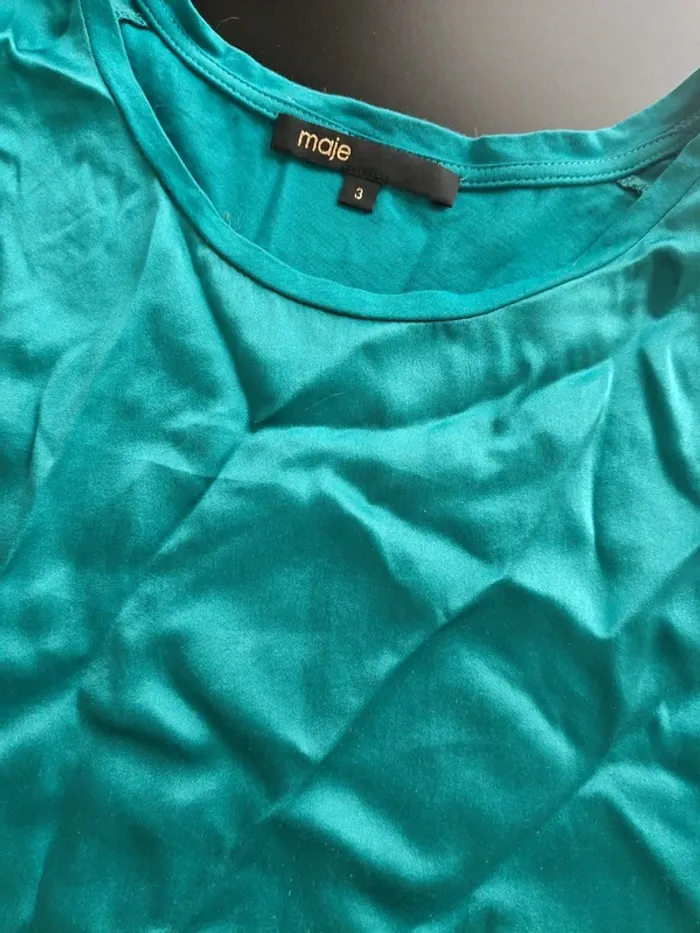 Haut Maje vert turquoise en soie T.3 - photo numéro 2