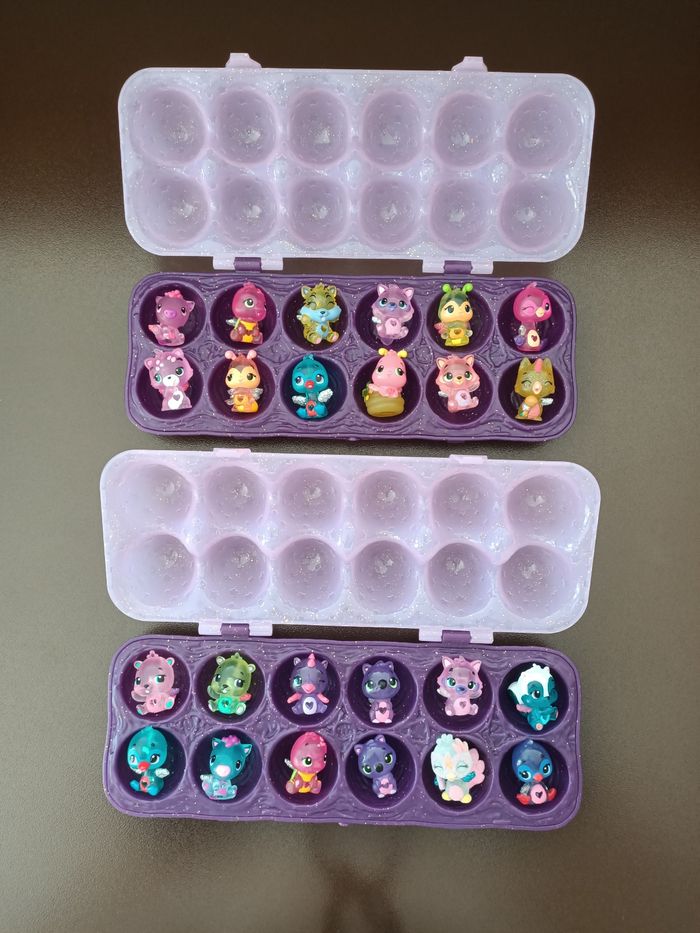 2 lots 12 hatchimals avec boîtes de rangement