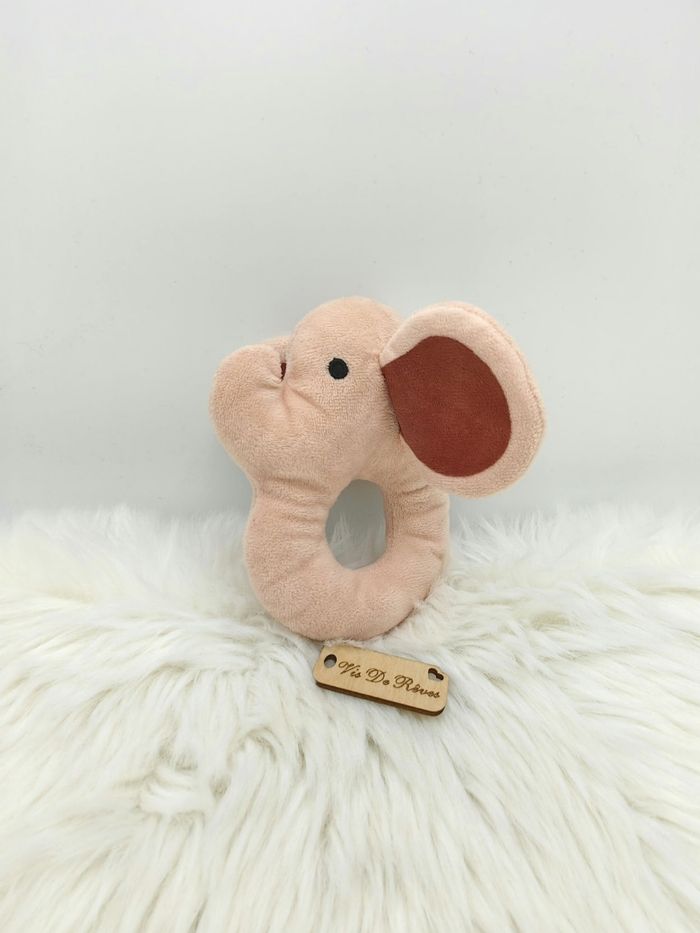 Doudou peluche Hochet Éléphant rose - photo numéro 2