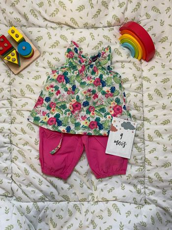 ensemble débardeur fleuri et pantalon rose sergent major 9 mois