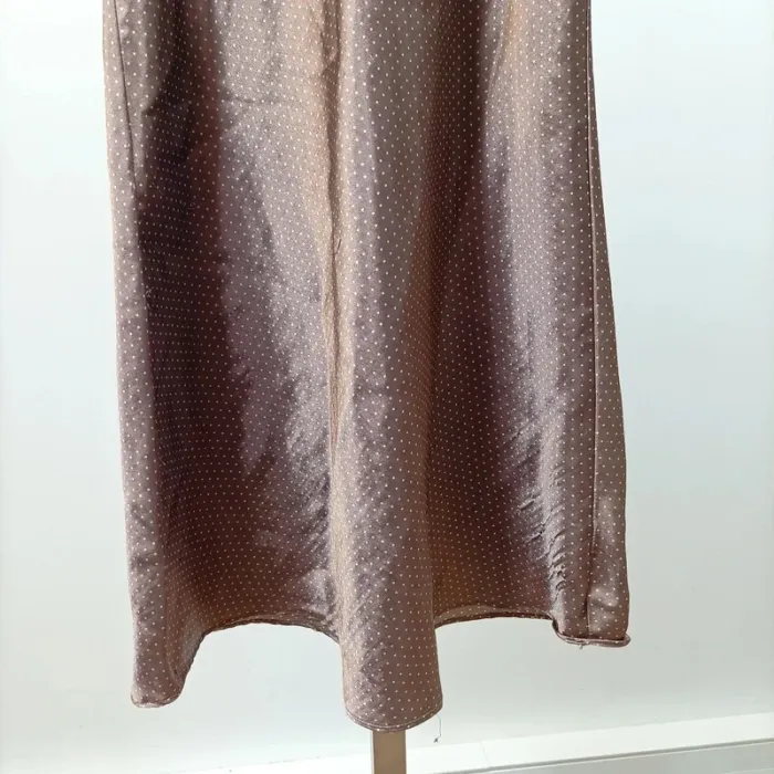 Nuisette satinée marron à pois et dentelle blanche – fines bretelles taille S-M A1043 - photo numéro 5