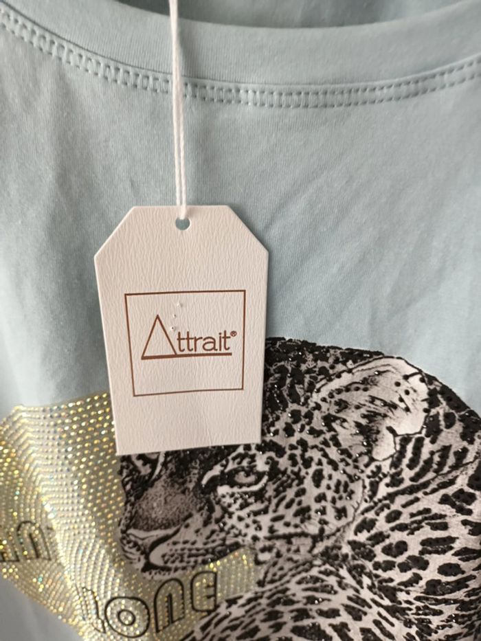 T-shirt taille s m attrait tigre avec strass bleu - photo numéro 4