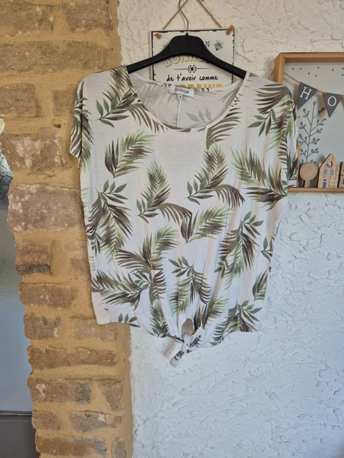 Joli Tee-shirt tropical avec nœud devant Scottage taille 40/42