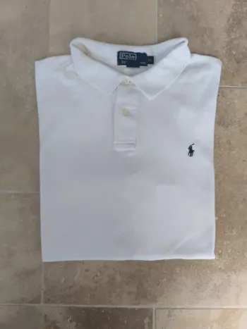 Polo Ralph Lauren homme XL blanc logo marine Pima coton a détacher