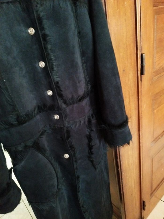 Manteau long noir fausse fourrure faux fur black coat L/40 vintage y2k - photo numéro 11