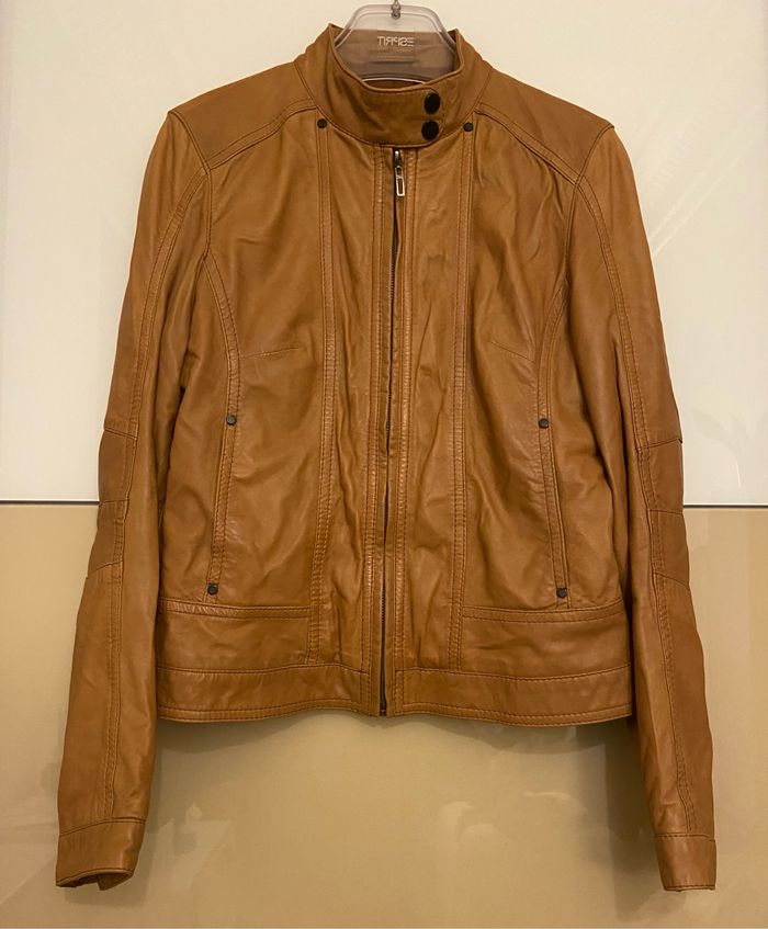 Veste en cuir camel 38