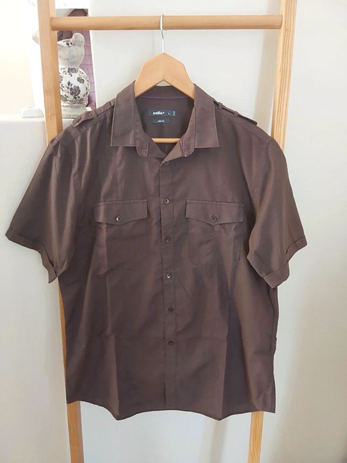 Chemise en coton marron Célio T L - photo numéro 2