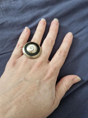 Bague ajustable argent onyx nacre