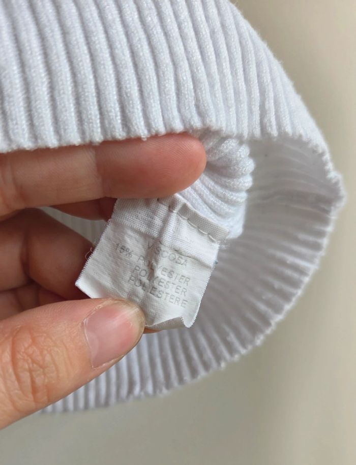 Pull court côtelé blanc Vintage Dressing - manches longues taille XS - photo numéro 3