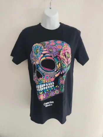 Tee-shirt manches courtes noir motif fluo Cancun
