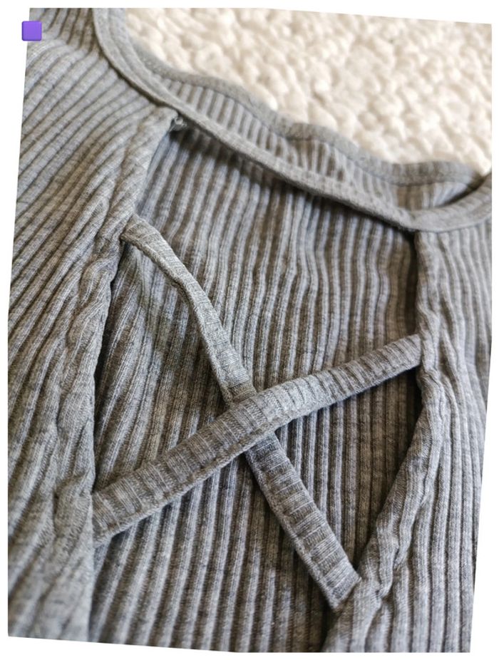 Haut gris côtelé à col croisé mignon cute kawaii - photo numéro 3