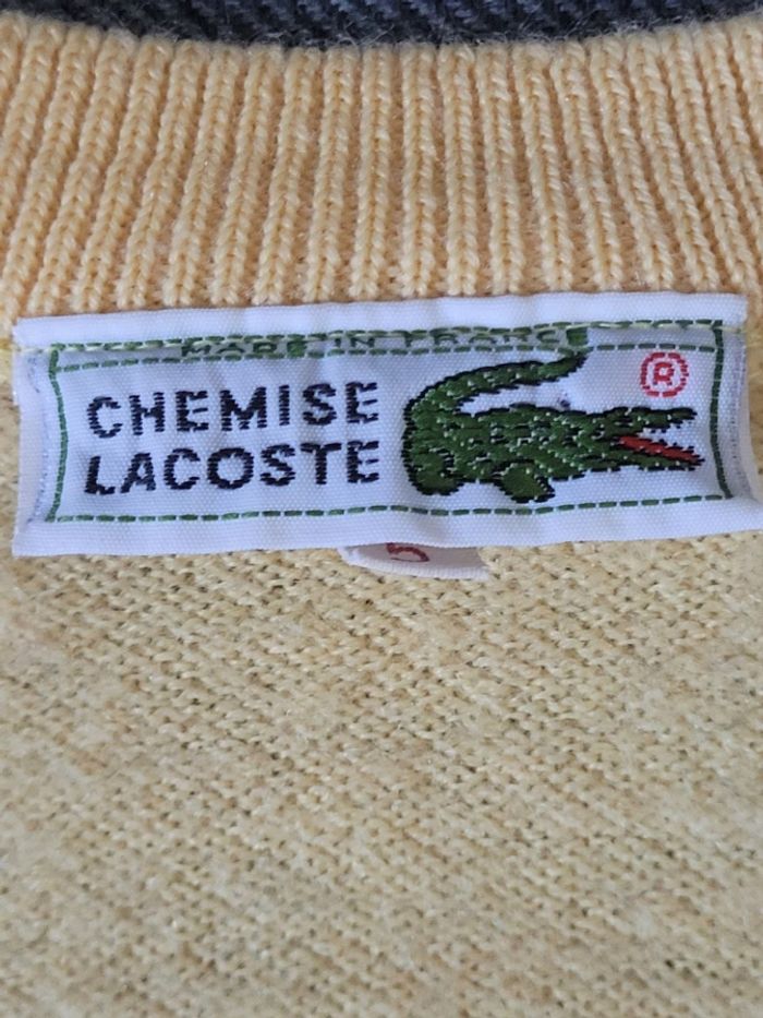 Pull Lacoste Vintage Col V | Jaune Citron | 100% Coton | Taille M Femme - photo numéro 4
